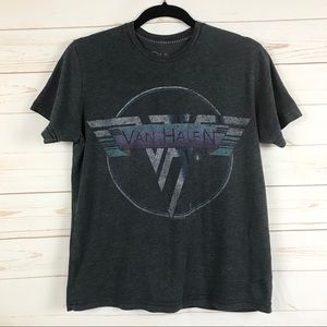 Chaser Women's Charcoal Van Halen Graphic Tee with Faded Purple & Teal Logo Smal